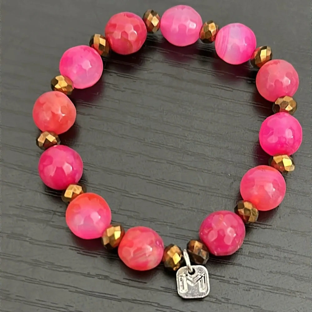 Signed M Pink Dyed Faucet Quartz Stretch Vintage Bracelet